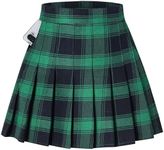 SANGTREE Women Girls Pleated Skirts with Shorts, Elastic Waist Uniform Plus Size Tennis Casual Skirt, 2 Years - US 4XL, Plaid- Classic Green, Small