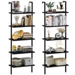 aboxoo Ladder Shelf 2PCS Black Wooden Open Bookshelf 5-Tier Wall-Mounted Wood Rack Industrial Modern Plant Flower Stand Utility Organizer Bookcase Metal Frame Furniture Office Kitchen Bedroom