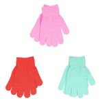 Multi Coloured Kids Boys Girls Children's Magic Winter Gloves Set Soft Warm Thermal Knit Full Finger Stretchy Ages 3-10 Years One Size (Hot Pink Lilac Purple)