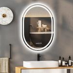 YOURLITE Bathroom Mirror with LED Lights, 80 x 60cm Oval LED Bathroom Mirror Wall Mounted, Vanity Makeup Illuminated Mirror with 3 Colour Temperature Demister Touch Control, IP44