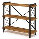 Bookshelf, 3-Tier Industrial Bookcase, Rustic Open Book Shelf, Wood and Metal Horizontal Bookshelves