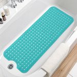 Arotive Bath Tub and Shower Mats, Extra Long Non-Slip 39 x 15 Inch Bath Mat with Drain Holes and Suction Cups, Bath Mats for Inside Shower, Machine Washable, Bathroom Essentials, Teal