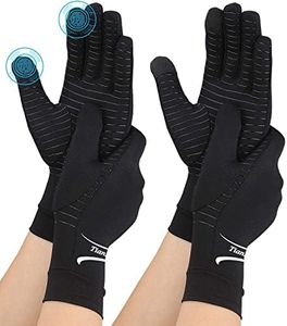 Tianhengyi 2 Pairs Copper Arthritis Gloves for Hand Pain, Full Finger Compression Gloves for Men Women, Relieve Swelling, Carpal Tunnel, Support Wrist, Joint for Crocheting (Touch Screen, Medium)