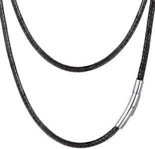 PROSTEEL Joyería Collar de Hombre, 3mm Cuerda Cuero, Cadena Longitud Opcional, Acero Inoxidable, Color Negro Plata