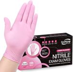 SwiftGrip Pink Disposable Gloves, 3-mil, Medical exam Gloves Disposable Latex Free, Gloves for Cleaning & Esthetician, Pink Rubber Gloves, Pink Cleaning Gloves, Powder-Free, 100-ct Box (Small)