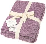 Sweet Acorn Knit Baby Blanket in Cable Pattern, Organic Cotton Blankets for Crib or Stroller, Receiving Blankets - Lilac Purple