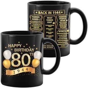 80th Birthday Gifts for Men Women - 1944 Old Time Information - 80th Birthday Mug - 80th Birthday For Him & Her - Unique Funny 80th Bday Gift Idea - Milestone Birthday - 12oz - Black Gold