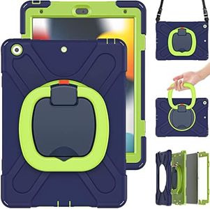 Case for iPad 9th 8th 7th Gen 10.2 inch 2021 2020 2019,Rugged Heavy Duty Shockproof Rotatable Kickstand Protective Cover,Navy Green