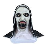 Scary The Nun Mask, Latex Mask with Scraf, Halloween Nun Costume, Adult Teens Nun Mask Conjuring Full Head Costumes Scream Mouth Masks Party Props