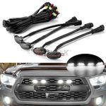 Automaze 4 Pc Grill Light Waterproof Car Led Grille White Lights Smoked Lens Ultra Bright Raptor Style Grill Light Universal for Car, Truck, SUV