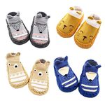 XM-Amigo 4 Pairs of Baby Boys Girls Indoor Slippers Anti-Slip Socks Shoes, Blue Set01, 18-24 Months