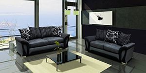 SHARON 3+2 SEATER SOFA SET BROWN OR BLACK AND GREY FABRIC LEATHER (Grey)