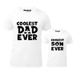 Hangout Hub Men's & Boy's Round Neck T-Shirt Coolest Dad Son Ever (White;Dad M(38);Son 0-2Yrs ;) Pack of 2 Family T-Shirts