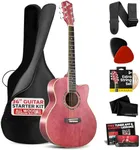 Pyle Acoustic Guitar Kit, 3/4 Junior Size All Wood Steel String Instrument for Beginner Kids, Adults, 36" Deep Ruby Mauve