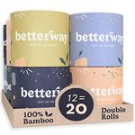 Betterway Bamboo Toilet Paper 3 PLY - Eco Friendly, Sustainable Toilet Tissue - 12 Double Rolls & 360 Sheets Per Roll - Septic Safe - Organic, Plastic Free, Compostable & Biodegradable - FSC Certified