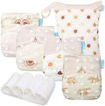 Smarbore Baby Cloth Diapers Set-4 Pack Diapers with 4 Inserts & 1 Wet Dry Separation Bag, Reusable Infant Toddler Nappy, Adjustable Pocket Diapers for Baby Boys and Girls(6-33 pounds,0-3 Years)