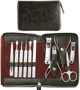 FAMILIFE Manicure Set, Professional Manicure Kit Nail Clippers Set 11 in 1 Stainless Steel Nail Pedicure Tools Kit Grooming Tool with Portable Green Leather Travel Case Luxury Gifts for Women and Men