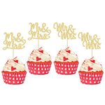 Gyufise 36Pcs Mr & Mrs Cupcake Toppers Love Mr Mrs Cupcake Picks Gold Glitter Wedding Cucpake Toppers Bridal Shower Cake Decorations Party Supplies