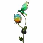 TERESA'S Collections Glass Flower and Bird Pathway Solar Outdoor Light for Garden Decor, 41'' Tulip and Hummingbird Decorative Garden Stakes Yard Art for Lawn Patio Porch Decorations