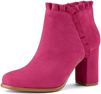 Allegra K Women's Ruffle Block Heel Hot Pink Ankle Boots 8 M US