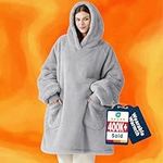 Bedsure Wearable Blanket Hoodie Women - Fluffy Fleece Hoodie Blanket for Adults Men, Warm Hooded Blanket as Gifts for Her, Grey, L