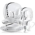 VEWEET 'Fiona' 20-Piece Dinner Set Ivory White Black Lines Porcelain Combination Sets with 4 * Egg Cup, 4 * Mug, 4 * Bowl, 4 * Dessert Plate, 4 * Dinner Plate, Service for 6