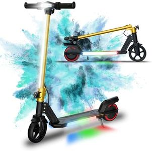 WEELMOTION Gold Kids Electric Scooter, 6.5" Solid Tire with Front Led Lights and Multicolor Rainbow Lights; Foldable Kick Scooter for Kids with LED Display, Max Range 8 kms Gold