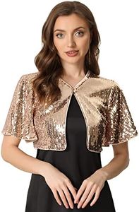 Allegra K Sequin Jacket for Women's Sparkly Bolero Crop Glitter Shrug Rose Gold Medium