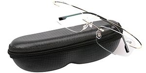 SOOLALA No Strength Titanium Rimless Computer Glasses Frameless Stainless Steel Eyeglasses with Case, Gold