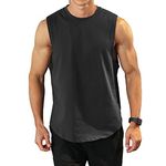 Men's Workout Bodybuilding Tank Tops Athletic Training Gym Shirts Vest Cotton Cut Off Sleeveless Muscle T-Shirt 03 Black M