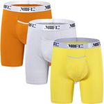 JINSHI Long Leg Boxer Shorts Bamboo Fiber Fitted Underwear Trunks Soft Comfy Stretch Boxer Briefs for Mens 3-Pack (L, Orange+Yellow+Grey)