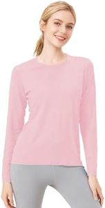 gyprprer Women’s 100% Merino Wool Base Layer Long Sleeve Top, Soft 15.5 Micron Thermal Shirt, Breathable Lightweight Warm Layer for Hiking, Running, Camping & Everyday Wear PinkM
