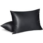 Fittia Satin Pillowcases Set of 2, Standard Size Silk Satin Pillow Cases for Hair and Skin, Soft and Smooth Satin Cooling Pillow Covers with Hidden Zipper, Black