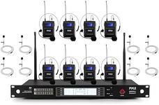 Pyle Wireless Microphone System | Includes 8 Lavalier and 8 Headset Mics with 300 ft Range | 8-Channel UHF Mic Kit with 100 Selectable Frequencies & Clear Audio | for Conferences, Meetings, & Events