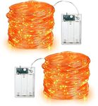 PhilzOps Halloween Orange Fairy Lights, 2 Pack 19.68ft 60 LED Autumn Decor String Lights Battery Micro Silver Wire Fall Firefly Lights Indoor for Thanksgiving Garden Wedding Birthday Party Christmas