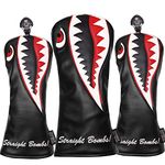 SHABIER New War Shark Flying Tiger Warshark Golf Driver Headcover Golf Club (Black Driver+Fairway+Hybird)