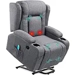 Best Choice Products Modern Linen Electric Power Lift Chair, Recliner Massage Chair, Adjustable Furniture for Back, Legs w/ 3 Positions, USB Port, Heat, Cupholders, Easy-to-Reach Button - Gray