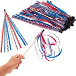 BLUE PANDA - 4th of July USA Flag Ribbon, Patriotic Handheld for Holidays (24 Pack)