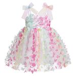 IDOPIP Baby Girl Colorful Butterfly Tutu Dress Summer Sleeveless Backless Princess Birthday Party Dresses Toddler Little Girl Communion Pageant Flower Bow Sundress Colorful Butterfly 6-12 Months