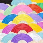JOHOUSE 28PCS Folding Paper Fans, Handheld Bamboo Fans Foldable Decorative Fans 14 Colors Japanese Chinese Style for Summer Beach Party Dancing DIY Wall Decoration