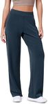 ODODOS Women's Modal Soft Wide Leg Pants Elastic High Waist Casual Lounge Relaxed Pants with Pockets - 27" Inseam, Navy, X-Small