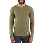 Carhartt Men's Force Midweight Synthetic-Wool Blend Base Layer Crewneck Pocket Top, Deep Burnt Olive Heather, Medium