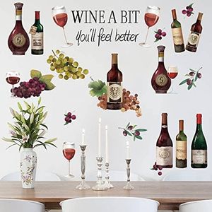 Runtoo Wine Bottle Kitchen Quotes Wall Decals Grape Fruit Wine Tasting Inspirational Wall Stickers for Bar Kitchen Wall Decor