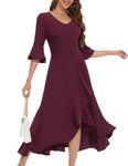 HomRain Womens Plus Size Maxi Dress Cocktail Maxi Wrap Dresses V Neck Casual Party Flowy Long Dress Burgundy 3XL