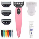 Arisson Men's Razors Set – Includes 1 Ergonomic Design Razor Handle, 4 Blade Refills, Travel Blade Cover, Shave Gel (Pink)