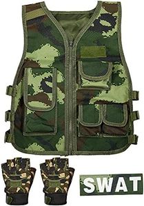 SATINIOR Kids Tactical Vest Army Combat Vest Outdoor with Half Finger Fingerless Short Gloves Breathable(Simple Style)