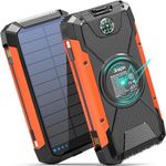 Solar Power Bank 38600mAh Solar Charger Built in 3 Cables Wireless Portable Charger External Battery Pack 5V3A Fast Charge with 4 Outputs 2 Inputs and Led Flashlight Compass