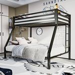 ikalido Metal Bunk Bed For Junior, Twin Over Full Size Beds With Sturdy Guard Rail & Removable Ladder, Space-Saving/Noise-Free/Black, Glossy