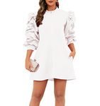 VERWIN Ruffle Sleeve Dress Front Zipper Prom Dress Fashion Cocktail Stand Collar Party Dress Loose Casual Midi Dress XL White