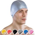 AqtivAqua Swim Cap Swimming Cap Men Women Ladies Kids Childrens Boys Girls Hats (Silver Color, Adult Size)